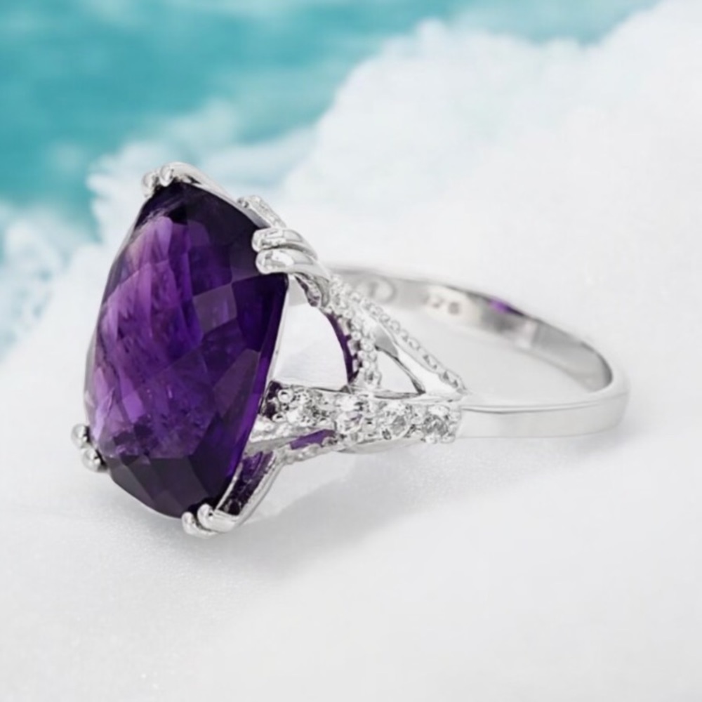 8.5 ctw purple amethyst Rhodium over sterling silver